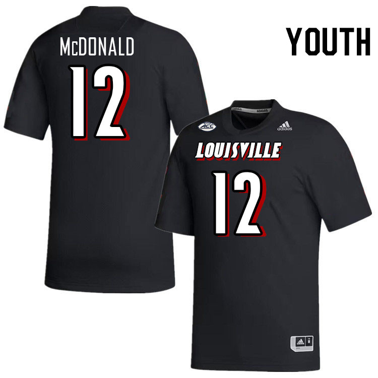 Youth #12 Tamarion McDonald Louisville Cardinals College Football Jerseys Stitched-Black